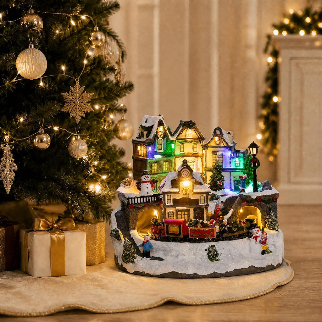 Christmas Houses, Light Up Christmas Village with Train and Music