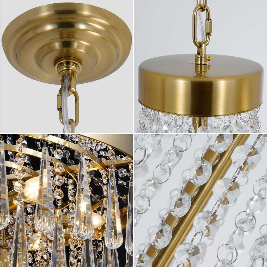 Gold Crystal Chandelier Light, 9-Lights French Empire Chandeliers Lighting for High Ceiling Hanging Pendant for Dining Living Room Foyer Kitchen Bedroom Entryway, Brushed Brass, Golden A108-B0D4QP3JJ4