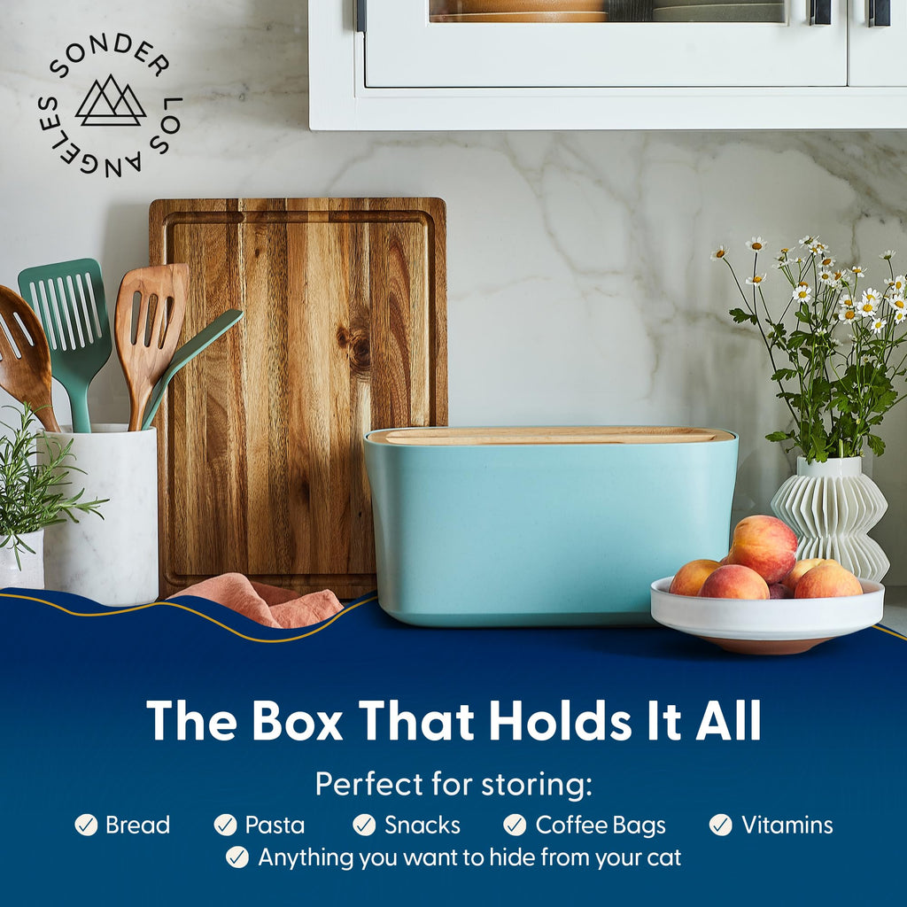 Bread Box - LA Union with Wood Lid (Blue Green) Large 14.25x9.25x7