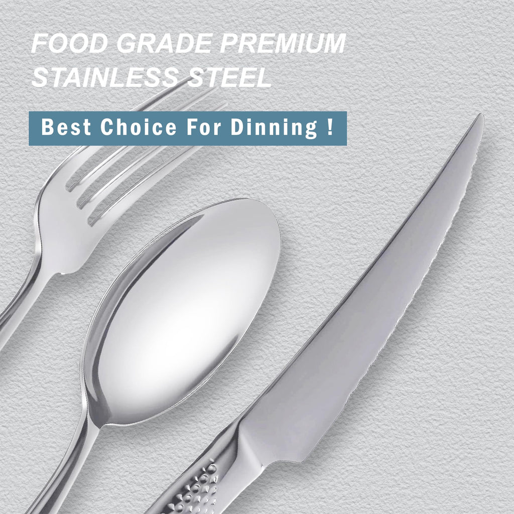 Hammered Silver Stainless Steel 20-Piece Modern Flatware Set