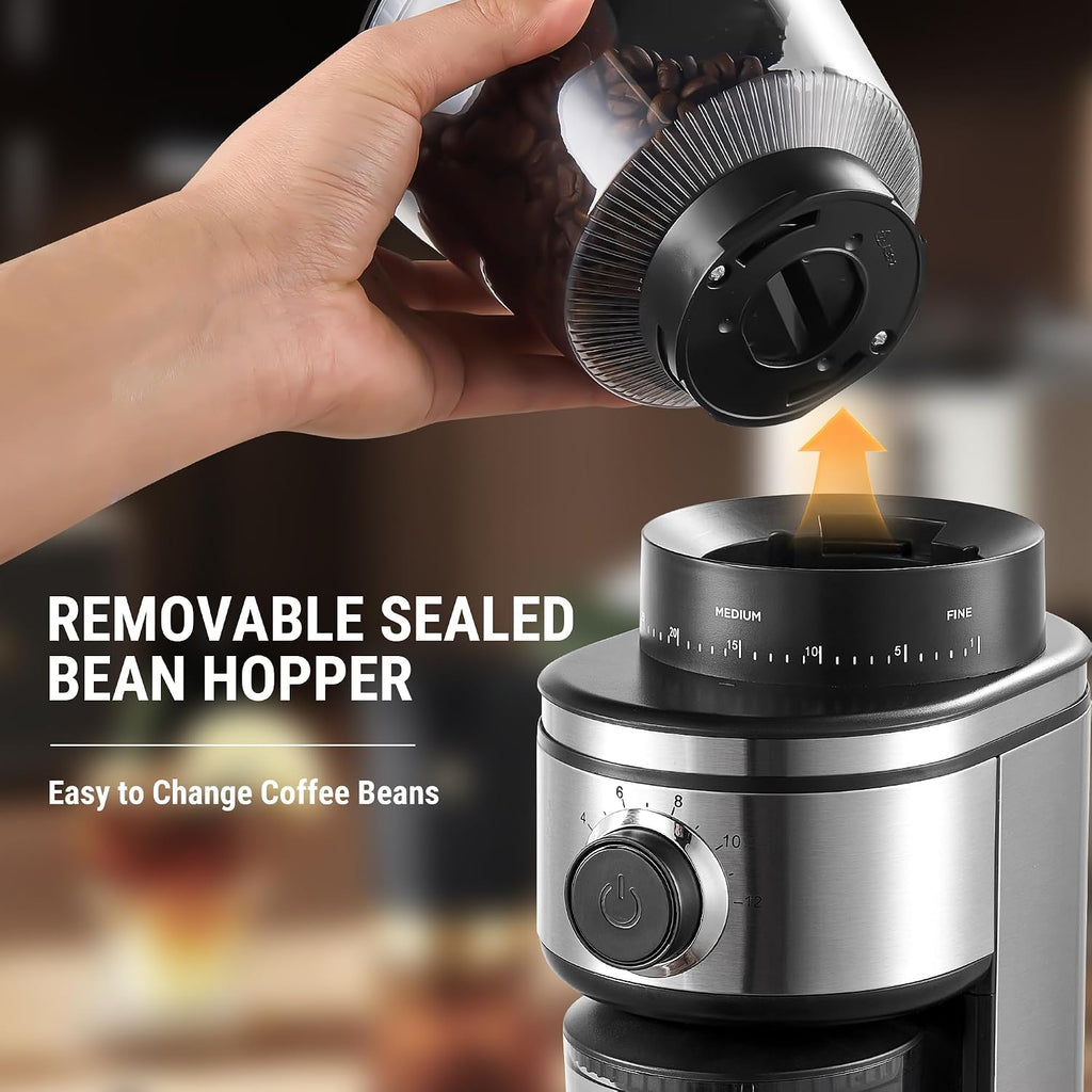 Conical Burr Coffee Grinder Electric, Coffee Grinder with 30 Grind Settings, Adjustable Burr Mill Grinder Use, 2-12