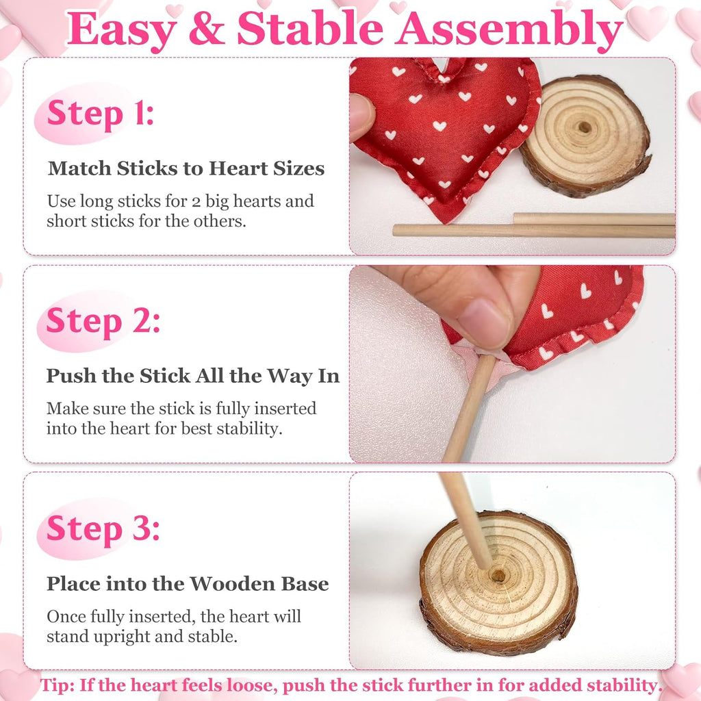 Valentines Day Decorations, Heart Valentines Home Decorations, Farmhouse Tabletop Centerpiece Valentines Day - Set of 6
