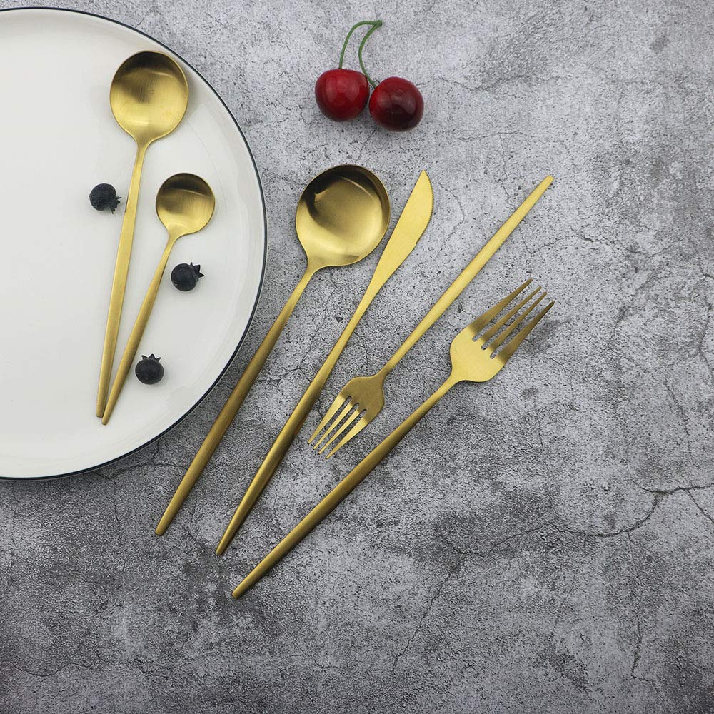 Kitchen Cutlery Set 24-piece Flatware Stainless Steel Silverware Metal Utensils Group Serves 6, Modern Elegant