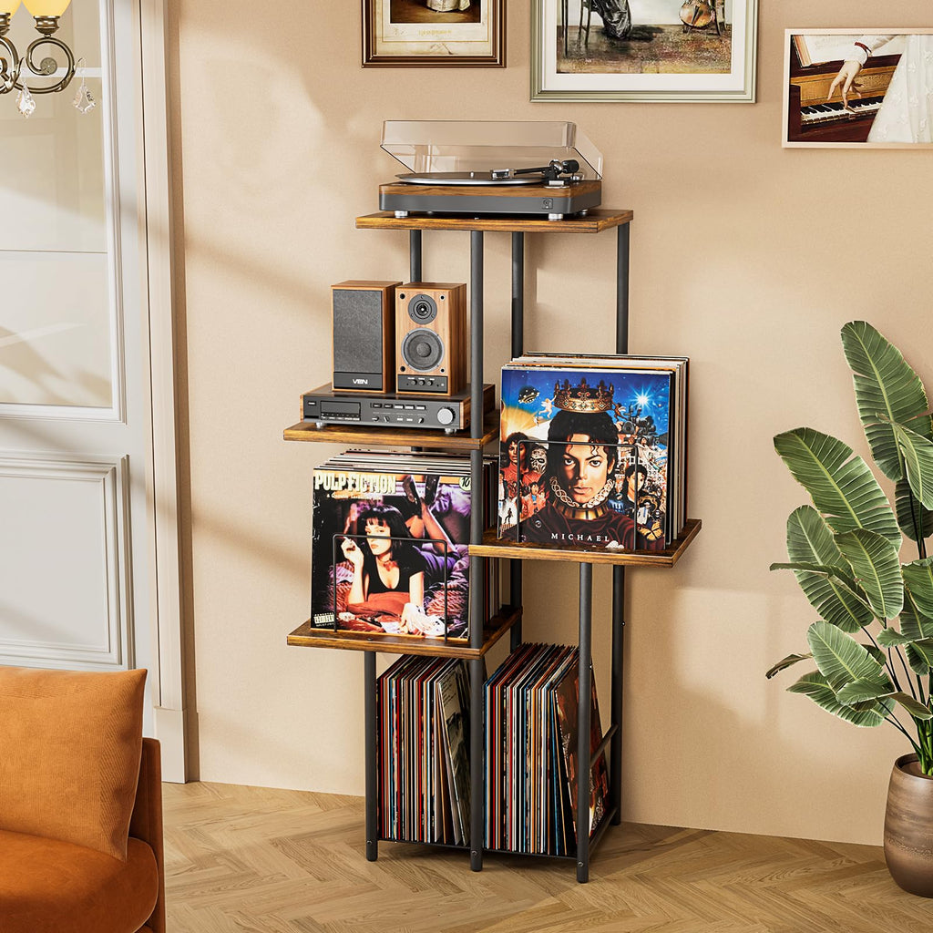 Record Player Stand, Vinyl Record Storage Holder with Display Shelf, Turntable Stand Table with Vinyl Organizer