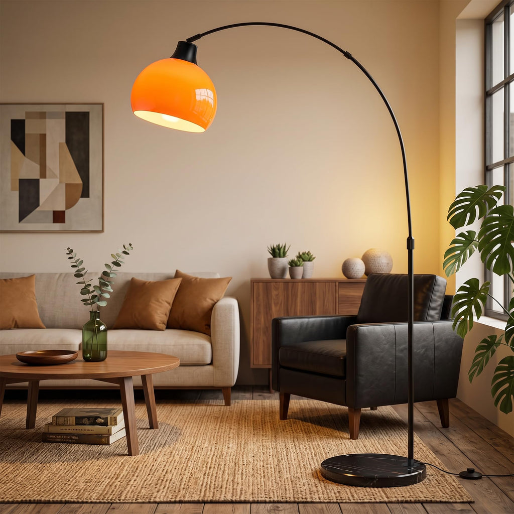 Inspired Arco Style 75" Orange Arc Floor Lamp, Dimmable Standing Lamp with Remote, LED Bulb