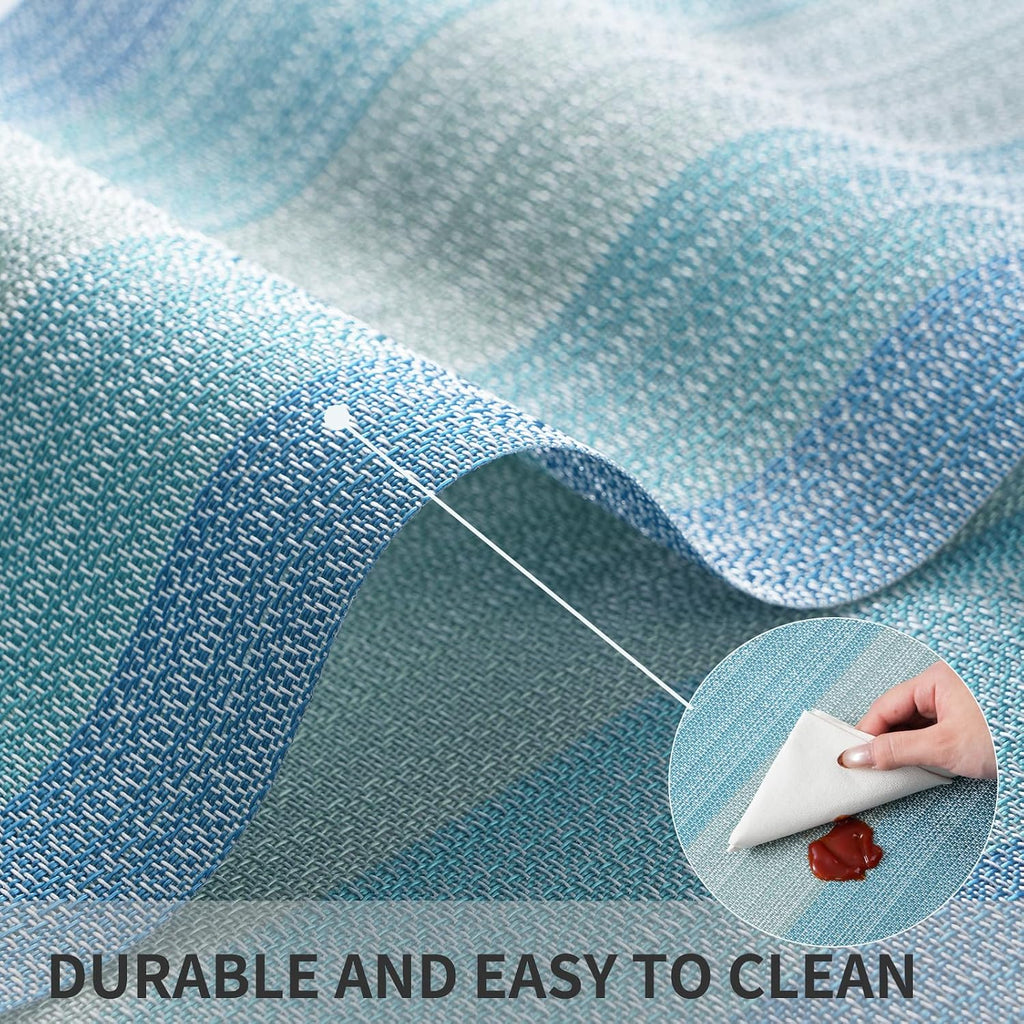 Blue Placemats,Stain-Resistant Kitchen Table Mats Washable Placemats Crossweave Woven Vinyl Placemat Dining - Set of 6