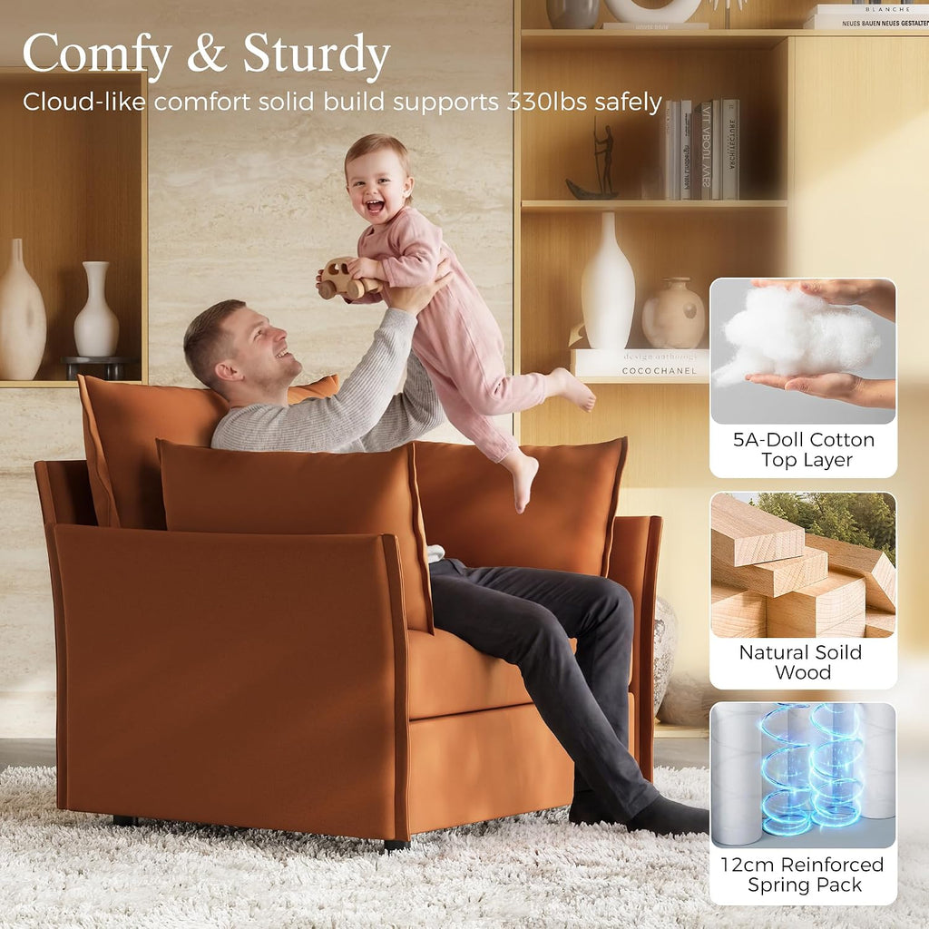 Oversized Velvet Accent Chair with Removable Covers, Extra Deep Seat & Wide Reading Chair with 2 Pillows , High Back