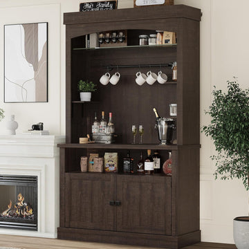 Coffee Bar Cabinet with LED Lights,72 '' Tall Buffet Cabinet with Storage,Farmhouse Kitchen Sideboard Tall Coffee