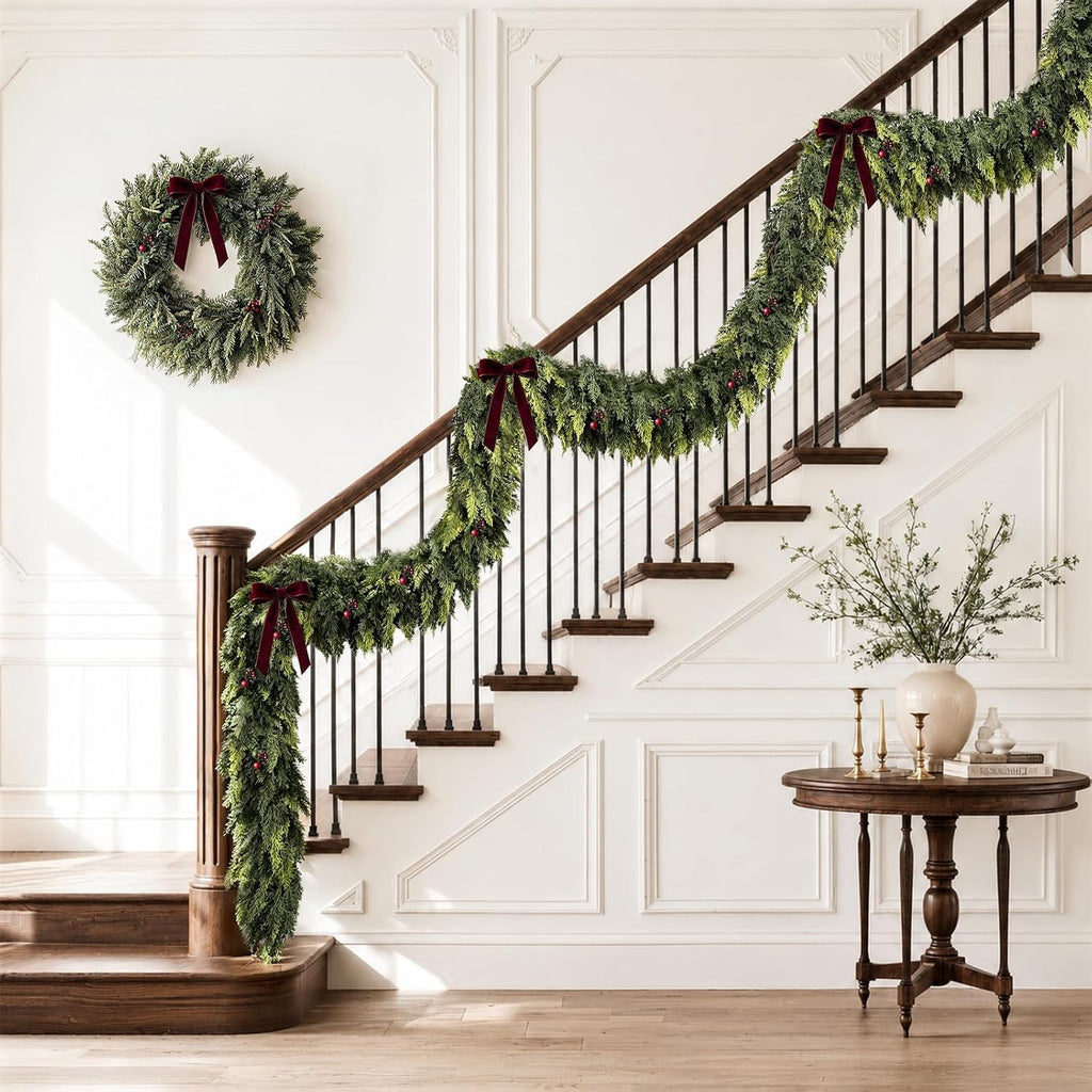 9 FT Christmas Cedar Garland, Real Touch Artificial Greenery, Mantel Decor