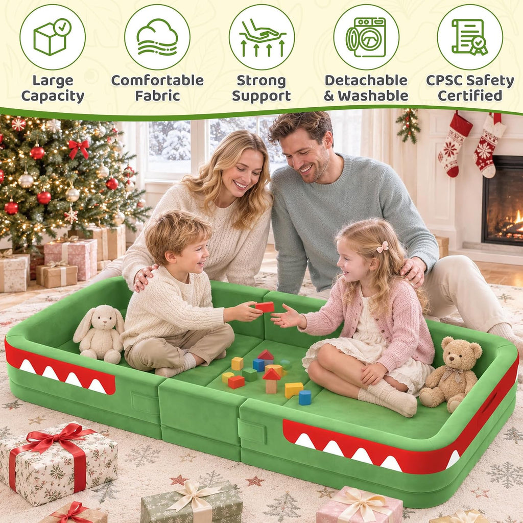 Toddler Travel Bed, Foldable Foam Floor Bed/Safety Rails, Dinosaur