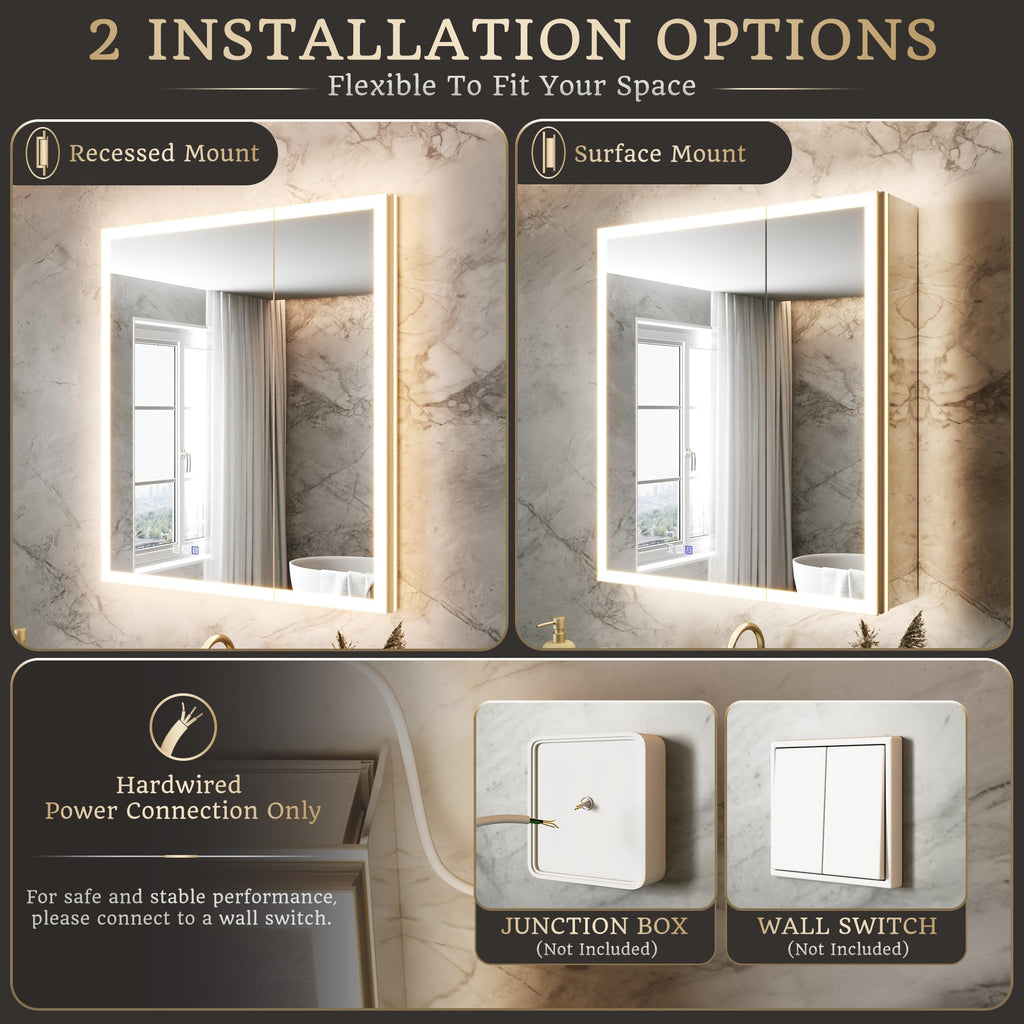30x32 Lighted Medicine Cabinet, Separate Front & Back Lights
