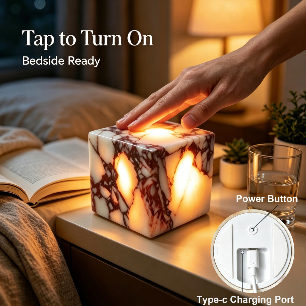 Marble Table Lamp Nature Stone Pat Lamp (Calacatta Purple Cube)