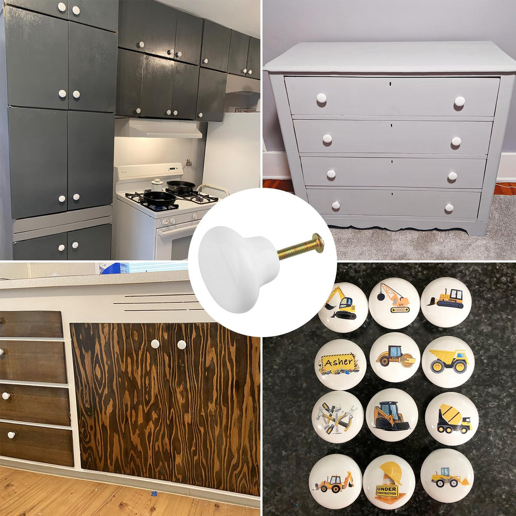 40 Packs White Ceramic Cabinet Knobs, Glossy Ceramic Knobs, Handles Drawer Cupboard Cabinet Knobs Office Bathroom