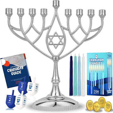 Last Minute Complete Hanukkah Kit - 9" , 44 Colored Hanukkah Candles, Chanukah Handbook Guide, 4 Colored Dreidels