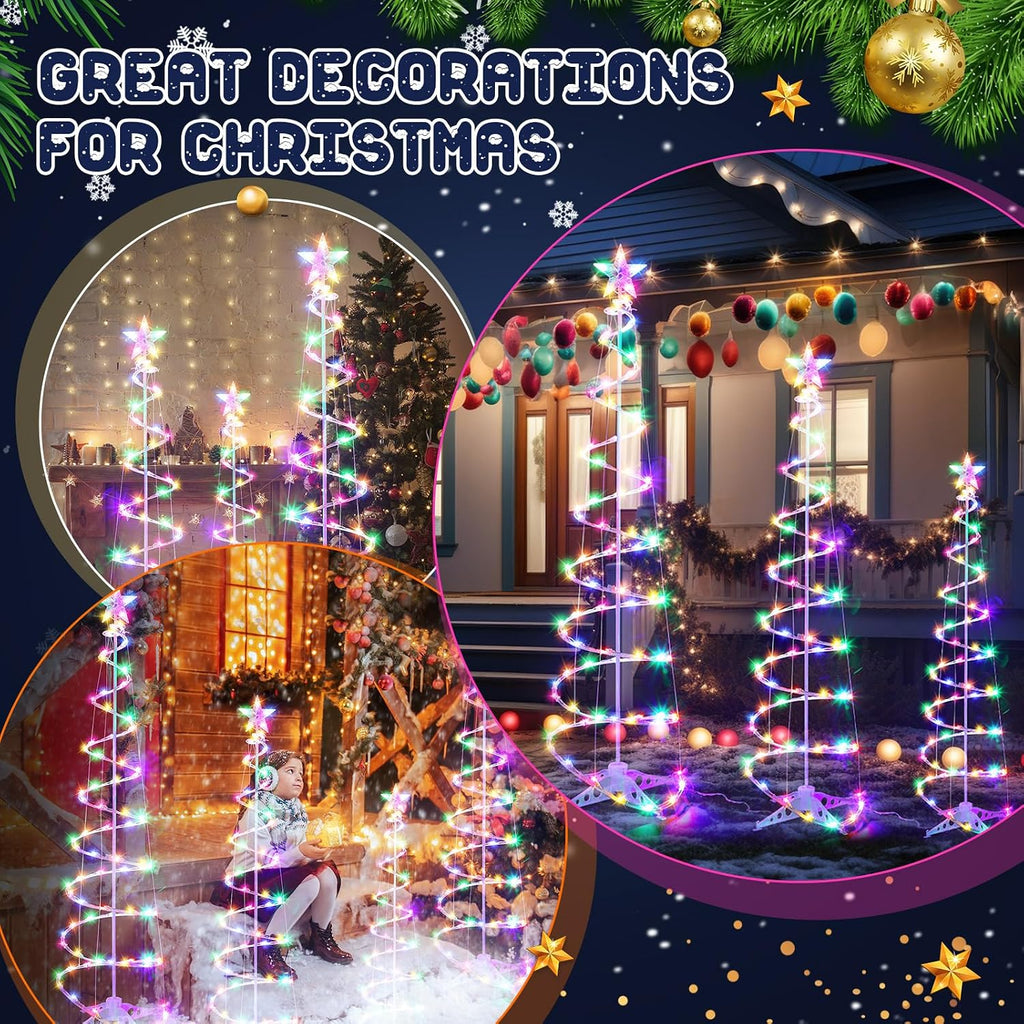 6 Pcs LED Spiral Christmas Tree Lights Plug in Outdoor, Colorful