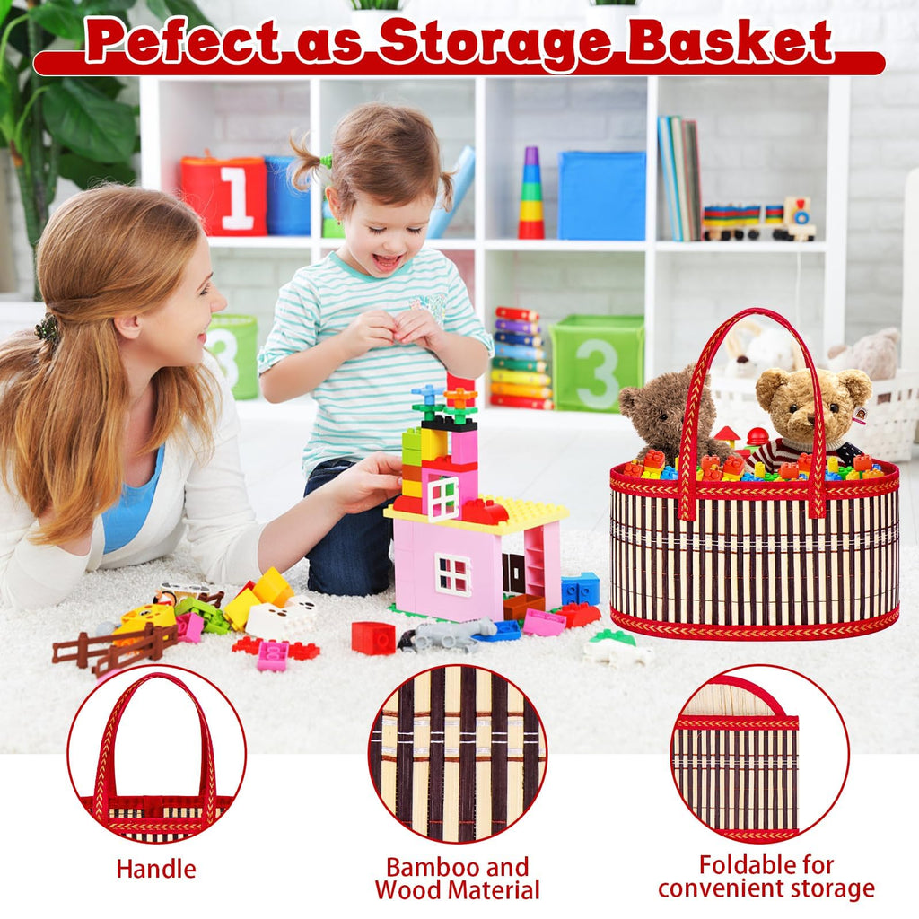 2 Set Baskets for Gifts Empty, Woven Bamboo Gift Basket Empty Large with Handles, Sturdy Gift Basket Kit Empty to