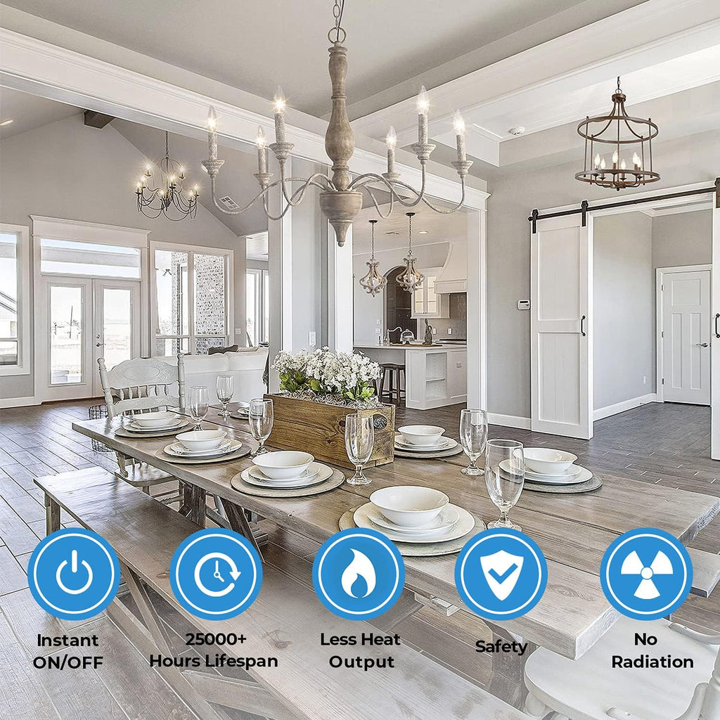E12 Candelabra LED Bulbs, 6W Clear Filament Chandelier Light Bulbs
