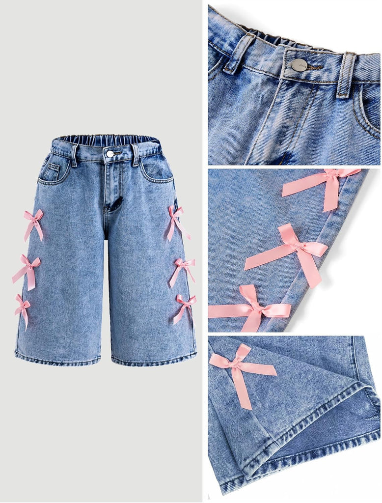 Girls Jean Shorts Baggy Jorts Elastic Waist Denim Shorts
