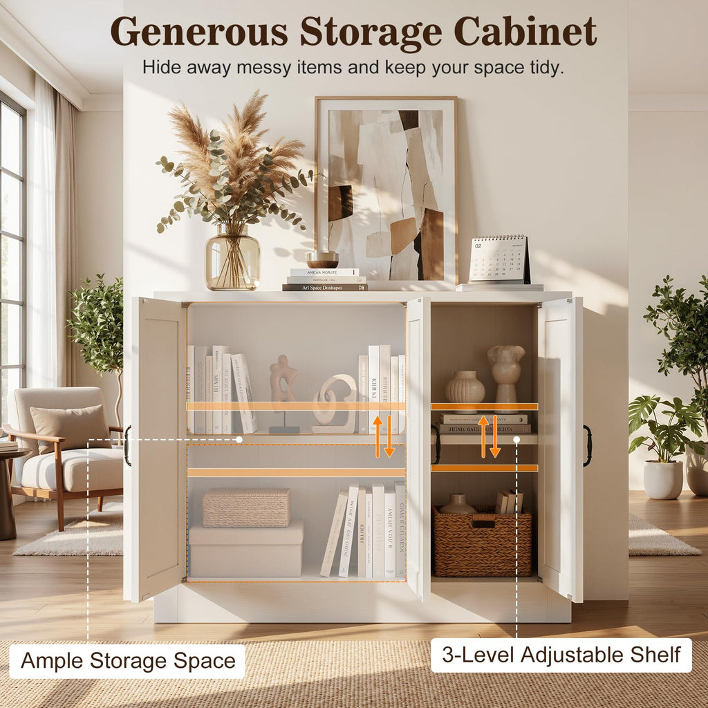 117" Modular Buffet Sideboard Cabinet Set of 3, Extra Long Coffee Bar Storage Cabinet with Adjustable Shelves &