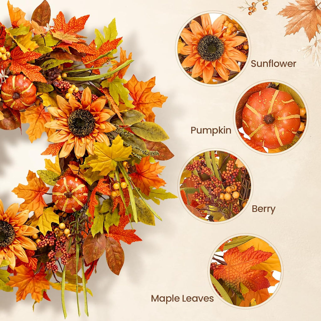 Fall Wreaths for Front Door, Autumn Thanksgiving Door Wreath Fall Decor