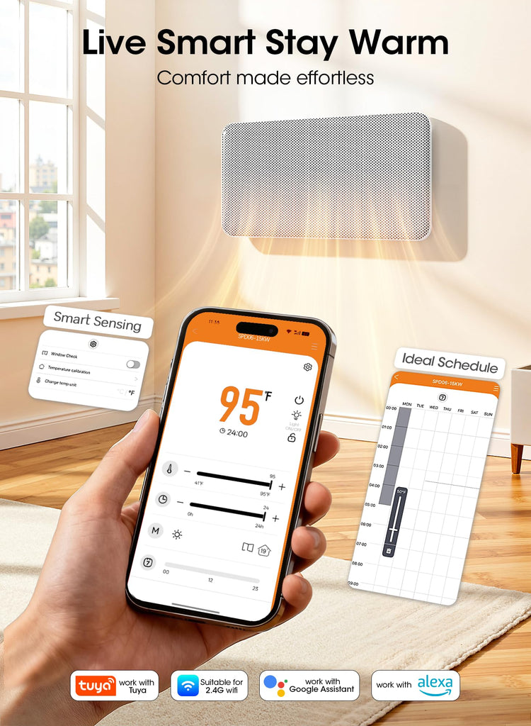 Convection Panel Space Heater Indoor Use, Large Room Electric Heater with Wifi App Control, Smart Mica Infrared
