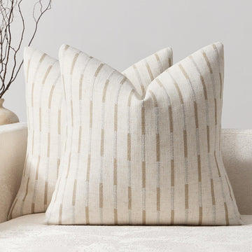 Set of 2 Euro Sham Covers 24x24 Linen Decorative Throw Pillow Covers Neutral Beige Farmhouse Textured Square Accent