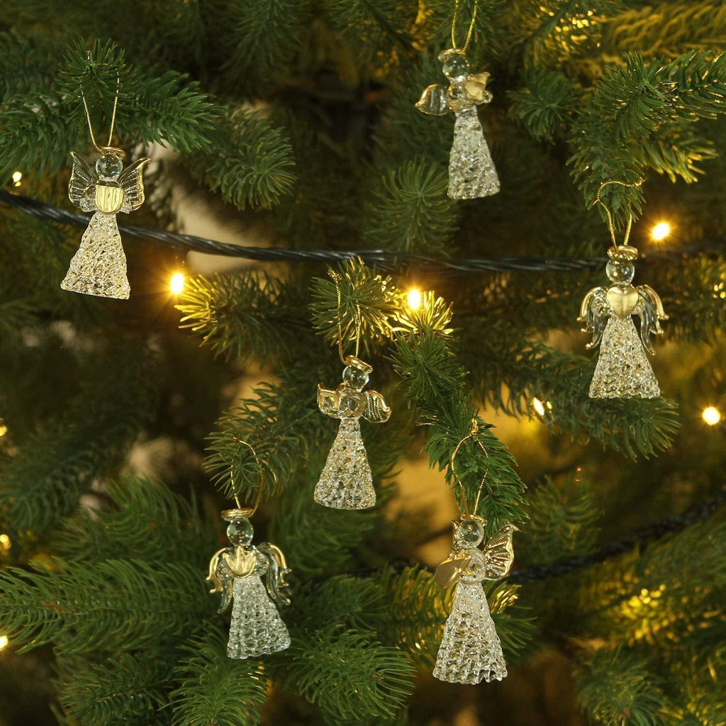 Christmas Angel Ornaments Set, Crystal Ornaments - Set of 12