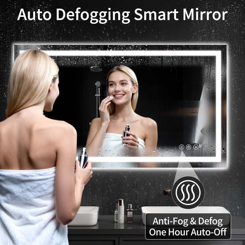 24"x48" Lighted LED Bathroom Mirror with Lights, Dimmable, Anti-Fog, Led Bathroom Vanity Mirror for Wall, Backlit + Front