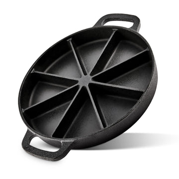 Classic Cast Iron Wedge Pan, Non-Stick Cornbread Skillet with Easy Transport Handles, 8 Slice Divided Cast Iron