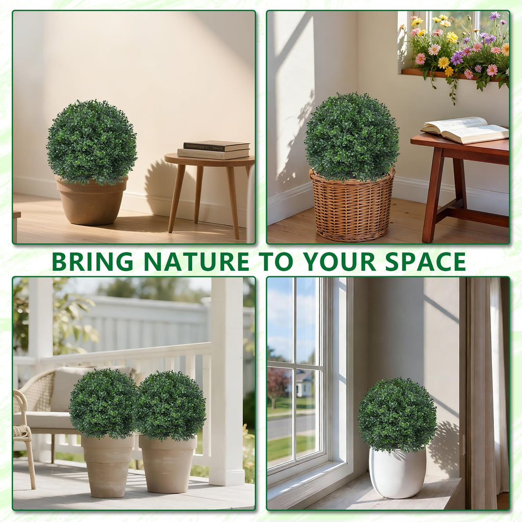 Artificial 2 Pack Boxwood Topiary Plant with Spike for Outdoor