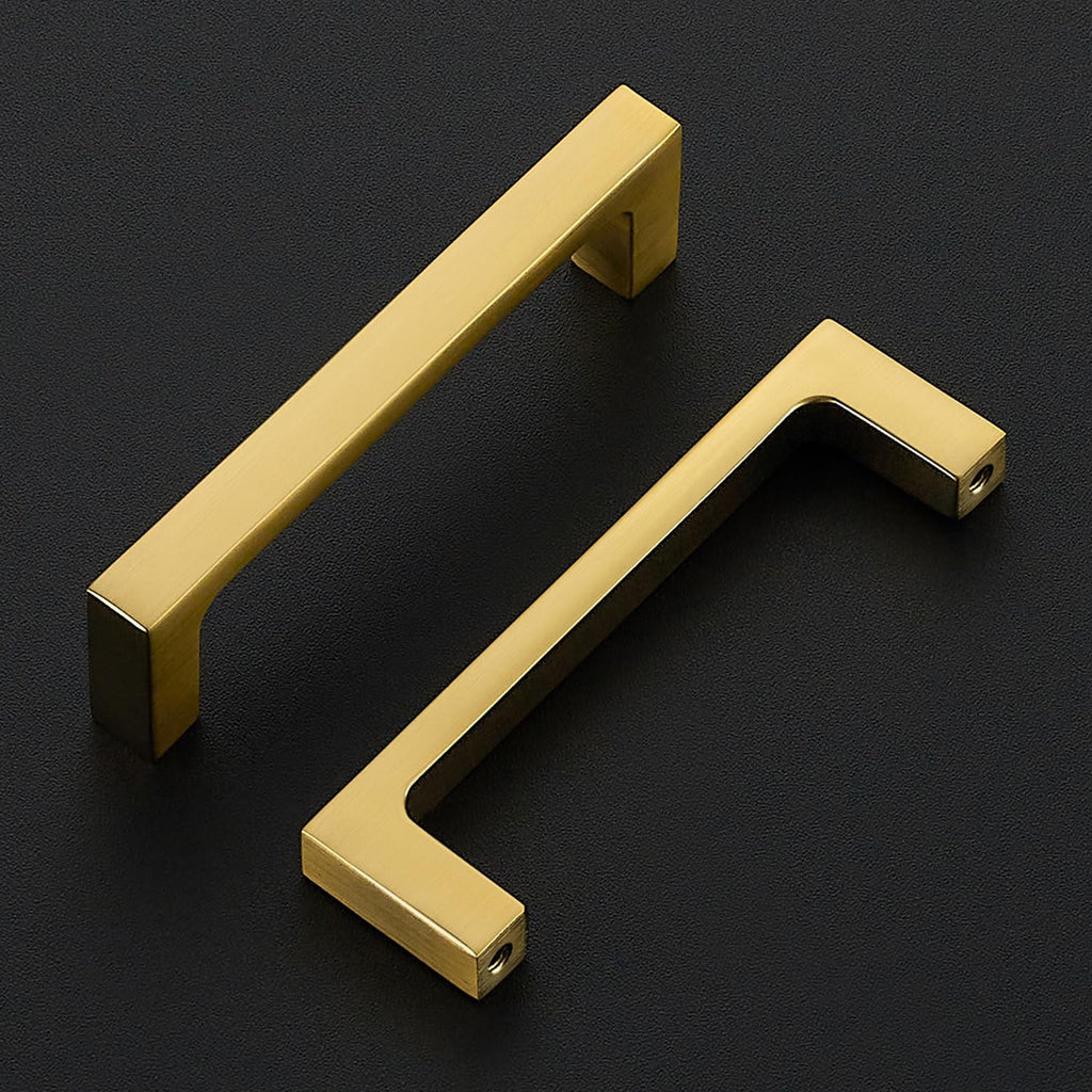 Brushed Brass Kitchen Cabinet Solid Handles,3-1/2 Inch,5 Pack