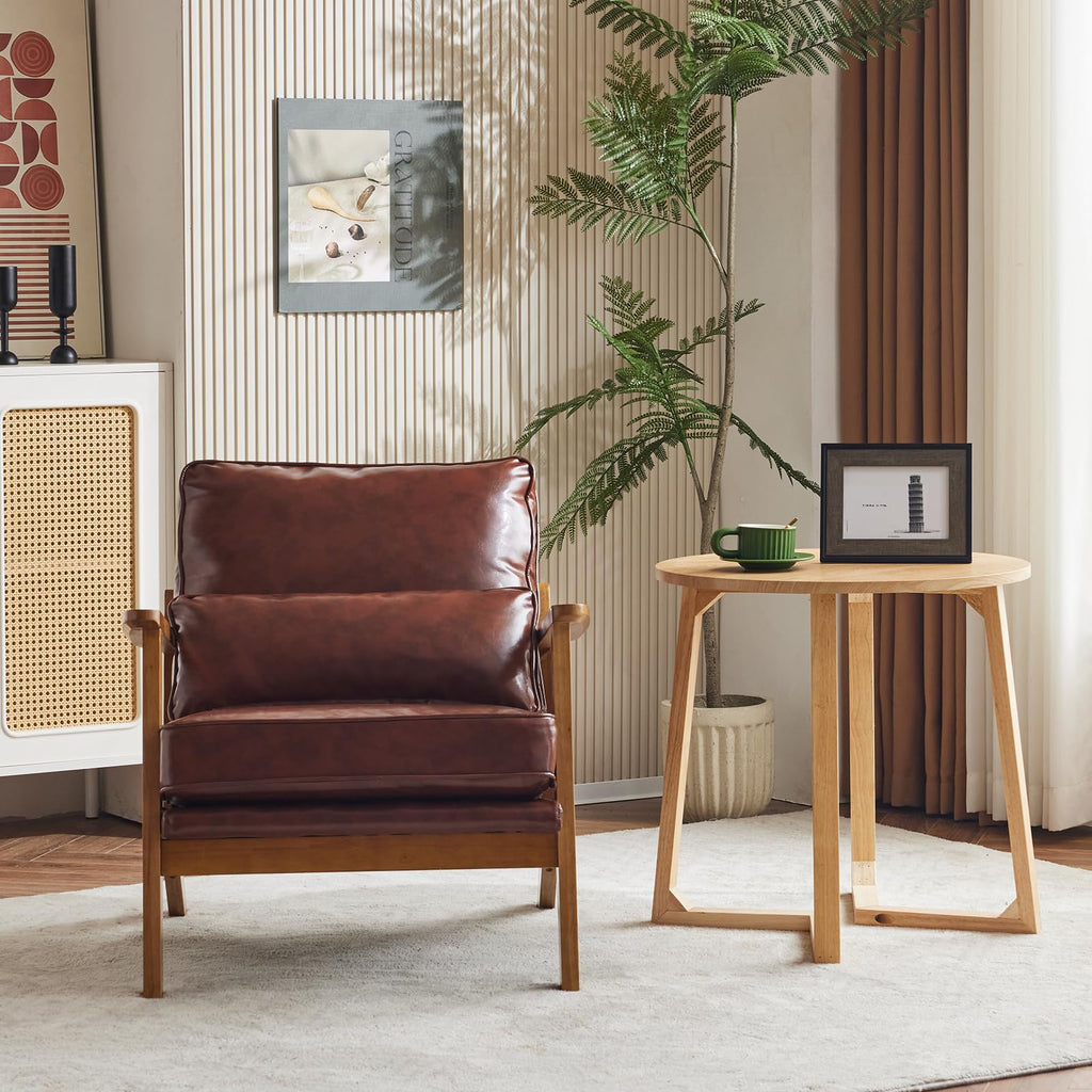 Mid-Century Lounge Accent Chair, Red-Brown