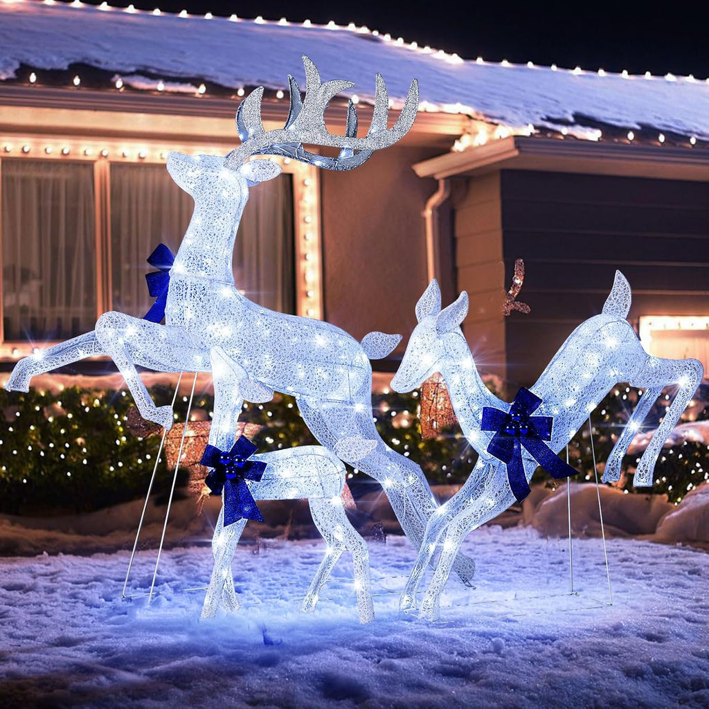 3 Pieces Lighted Christmas Reindeer, Holiday Reindeer Family Set
