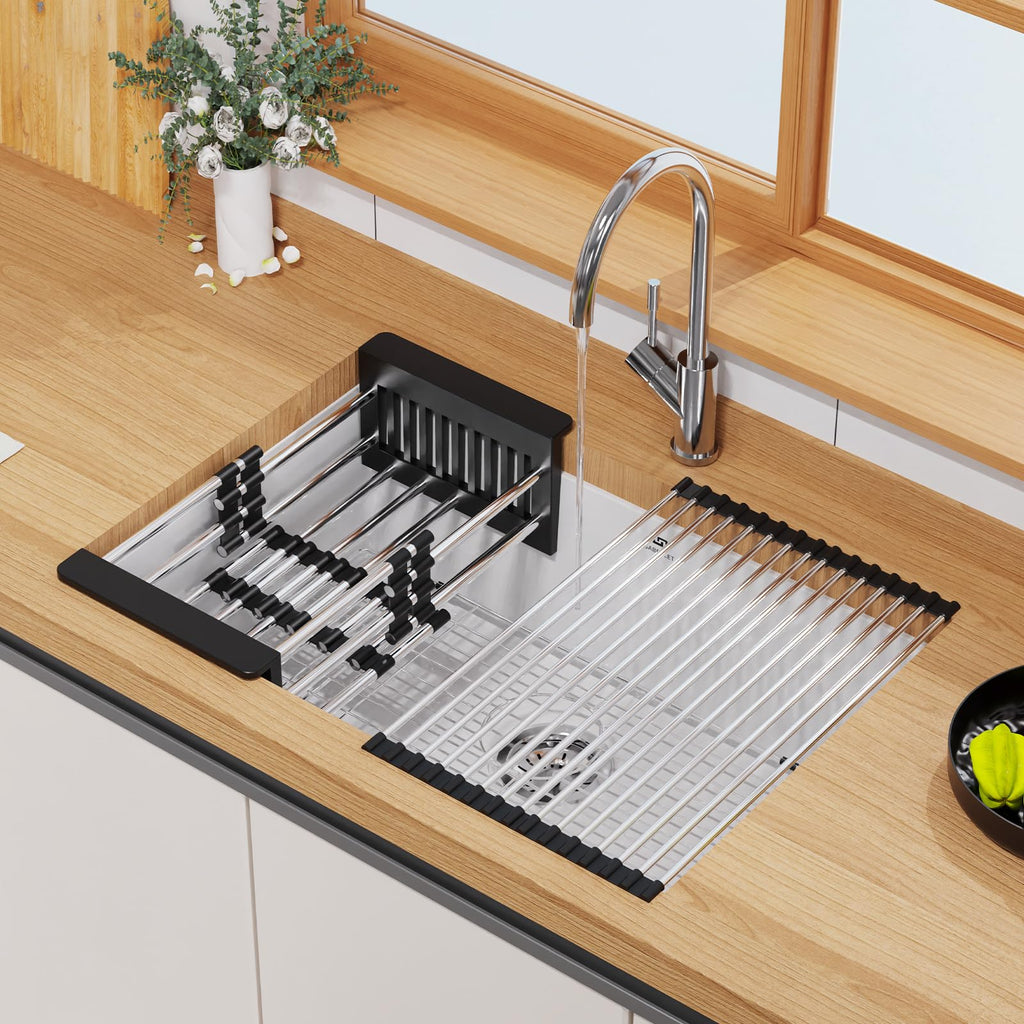 Quartz Kitchen Sink, 27 Inch White Undermount Kitchen Sinks, Deep Single Bowl Granite Composite Sink, Modern Sinks