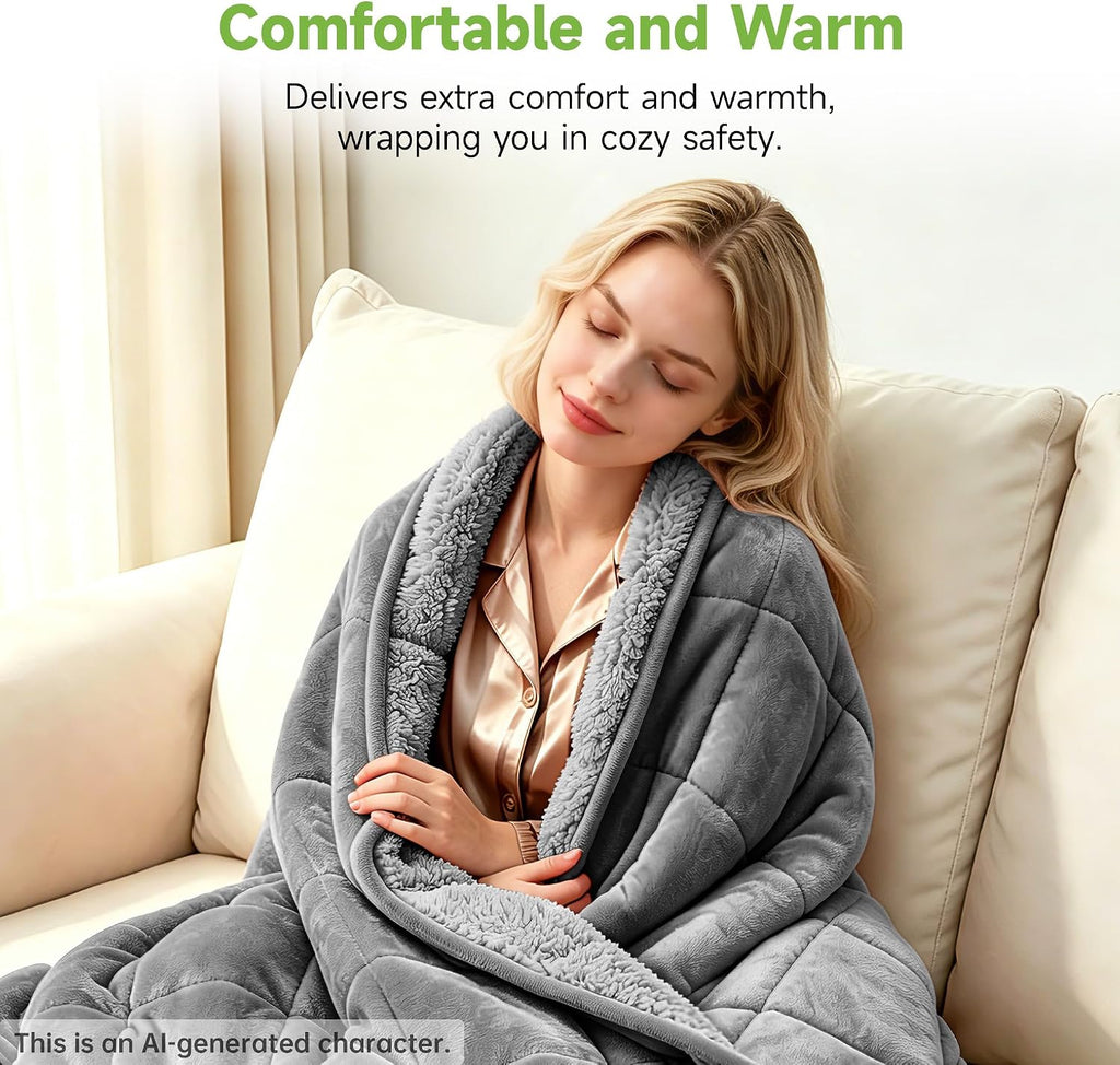 Soft Fuzzy Sherpa Fleece Weighted Blanket for Adults, Grey, 60" x 80" | 15 lbs, Dual Sided Flannel, Heavy Blanket
