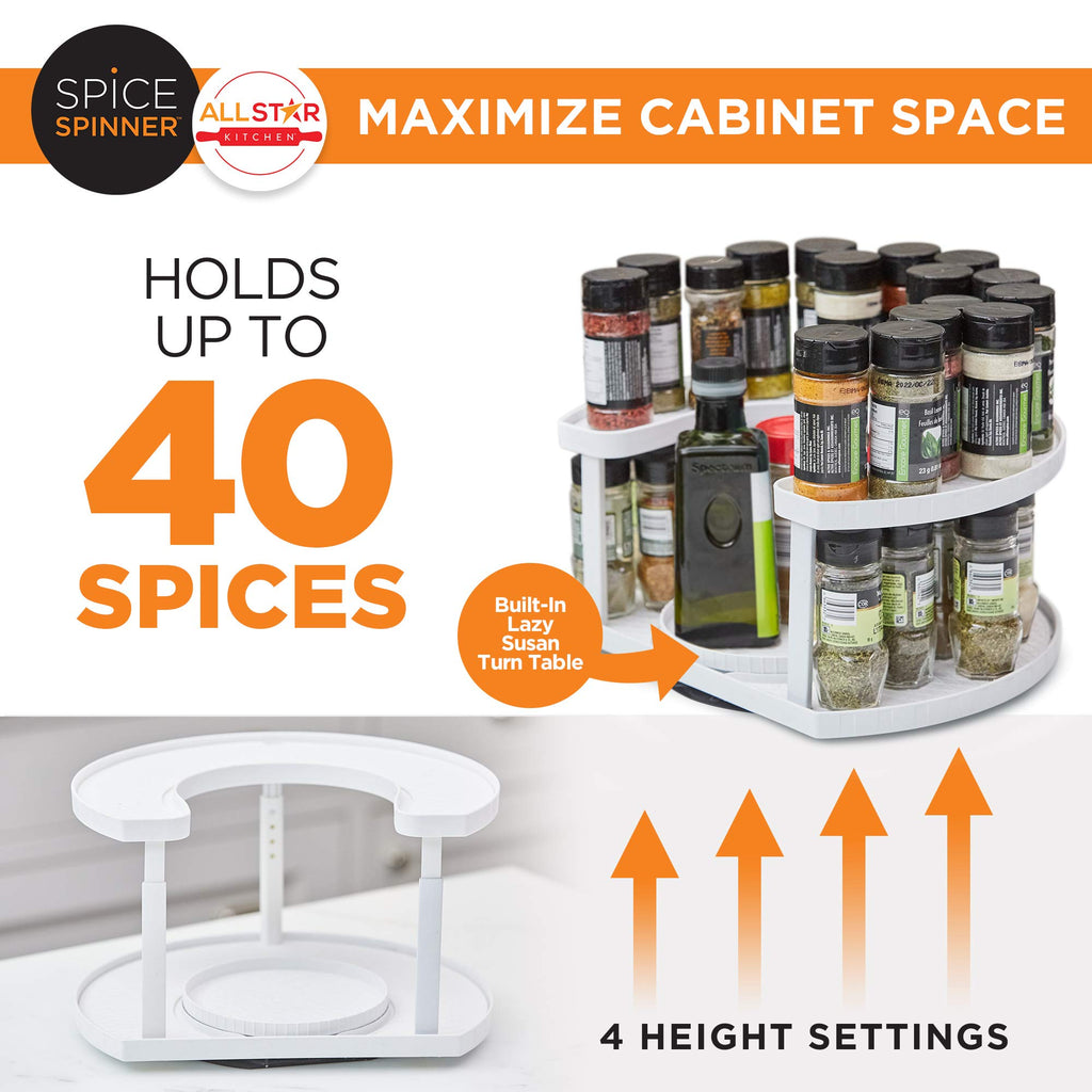 Spice Spinner Two-Tiered Spice Organizer & Holder That Saves Space, Keeps Everything Neat, Organized & Within Reach