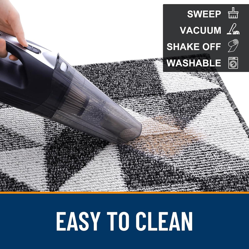 Door Mat Indoor Entrance Washable 36x24, Odor-Free Low-Profile Front Back Geometric Doormat, Absorbent Resist Dirt