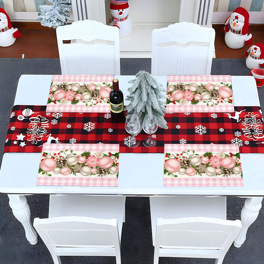 Pink and White Gingham Christmas Placemats Set of 4 Buffalo Check Plaid Xmas Decoration Kitchen Dining Table