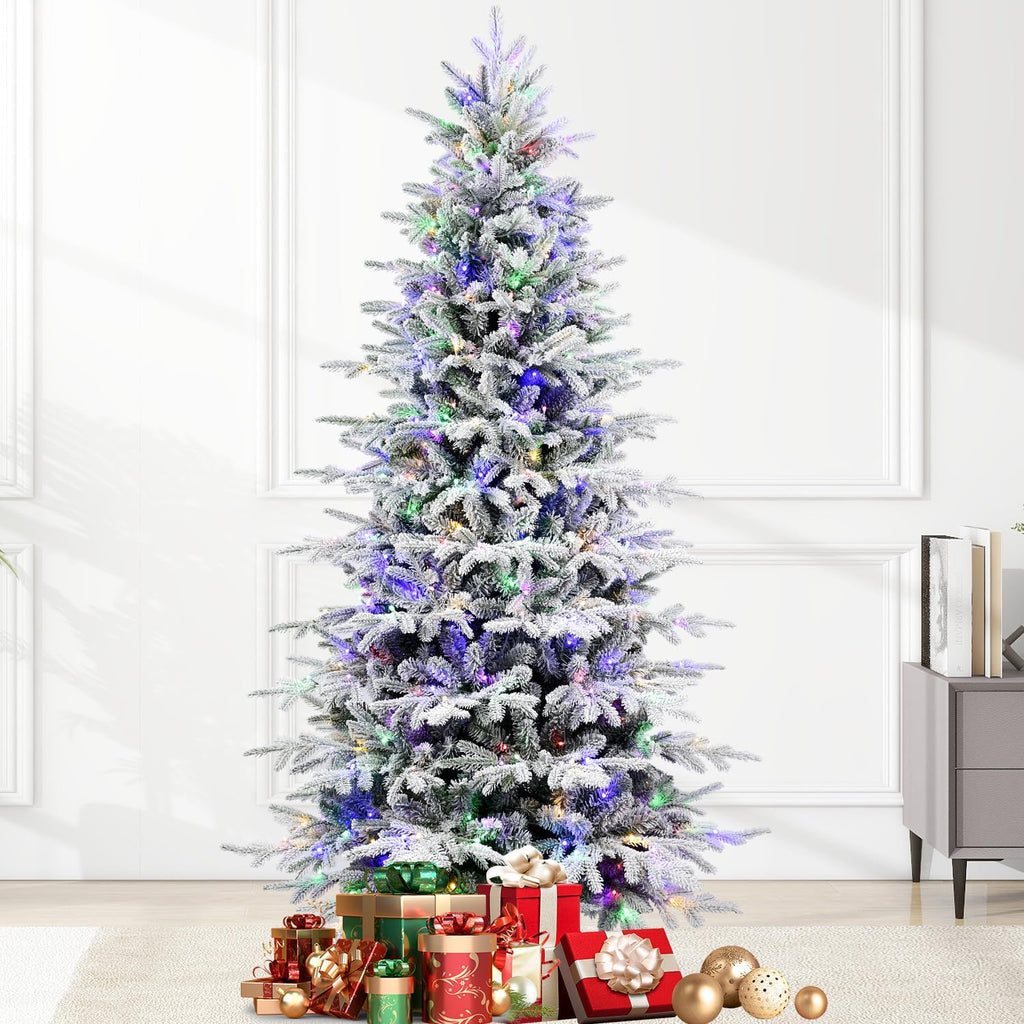 6ft Pre-Lit Flocked Artificial Christmas Tree with 300 Warm White Lights