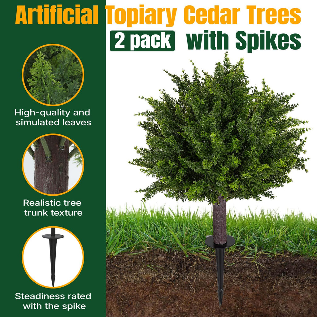 24.5 Inch Set of 2 Topiary Cedar Trees Artificial Outdoor