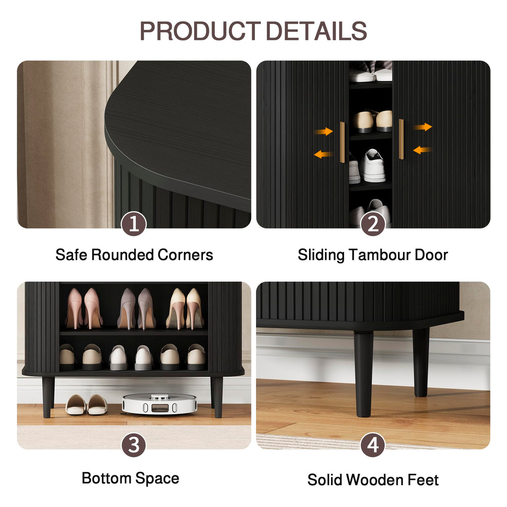 Shoe Storage Cabinet with Sliding Door, 6-Tier Shoe Cabinet with Adjustable Shelves, Mid-Century Modern Freestanding
