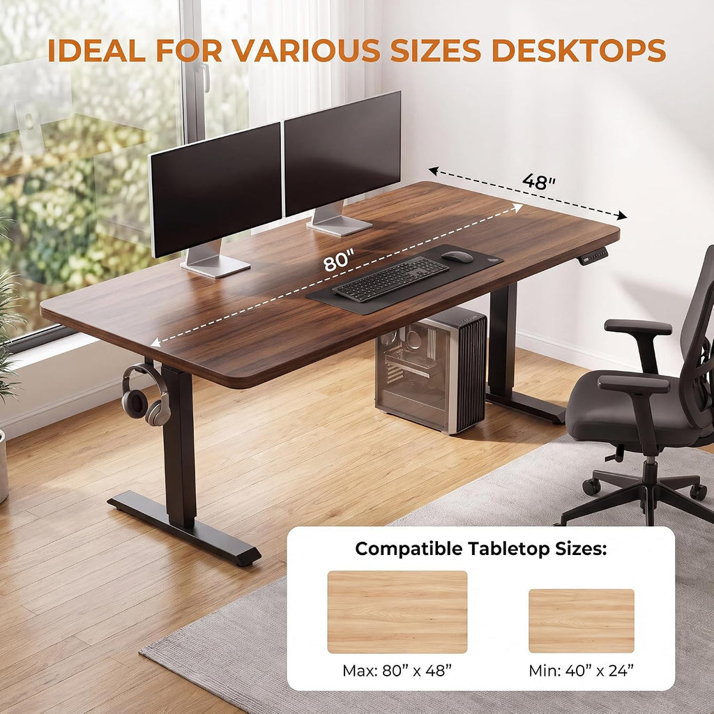 Dual Motor Height Adjustable Electric Standing Desk Frame | Fits 48"-80" Desktop, 264 LBS Load, 3 Memory Presets