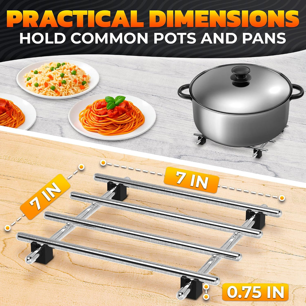 Stainless Steel Trivets for Hot Dishes, 7 x 7 Inch Footed Pads - Set of 6