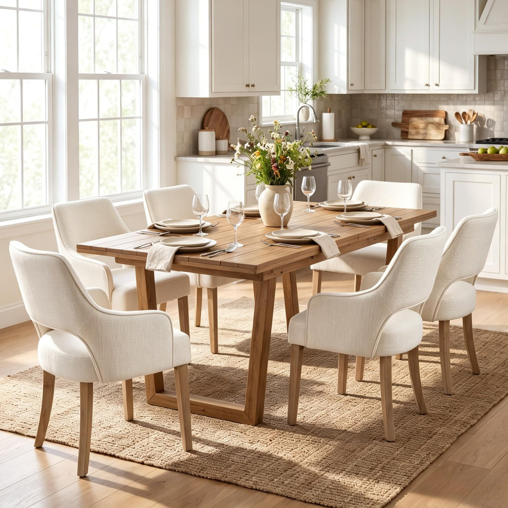 Linen Upholstered Set of 4 with Arms