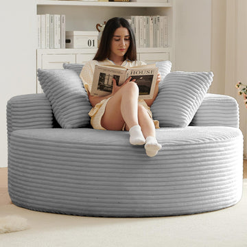 55''Oversized Round Chaise Longue Chair Indoor, Boneless Chair Round Couch