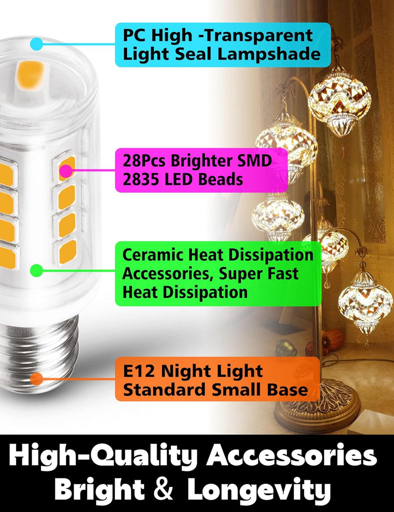 E12 C7 LED Night Light Bulbs 1W, 2700K Warm, 7W&15W Incandescent Equivalent