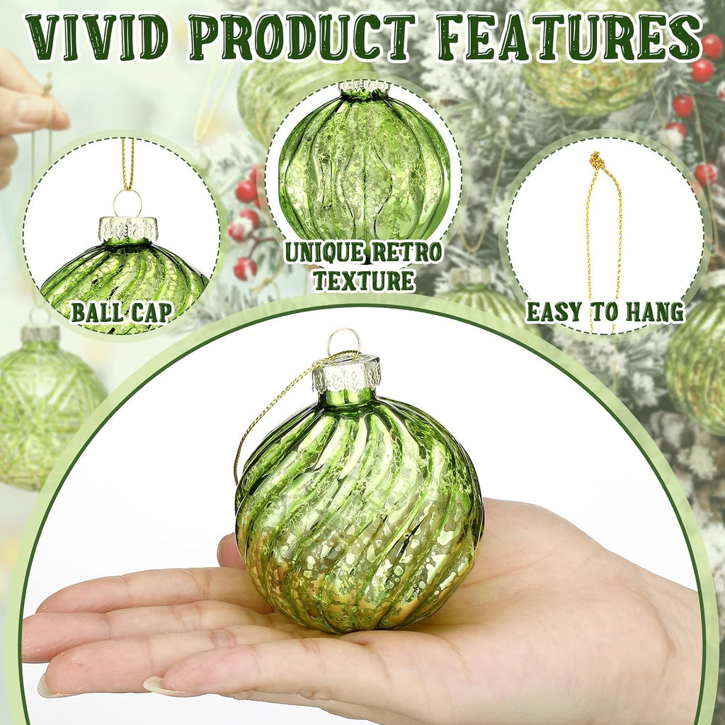 Christmas Lime Green Glass Ball Ornaments, Tree Decoration - Set of 12