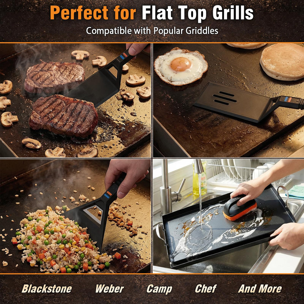 17 x 13 Inch Cast Iron Griddle for Gas Grill with Spatula Set