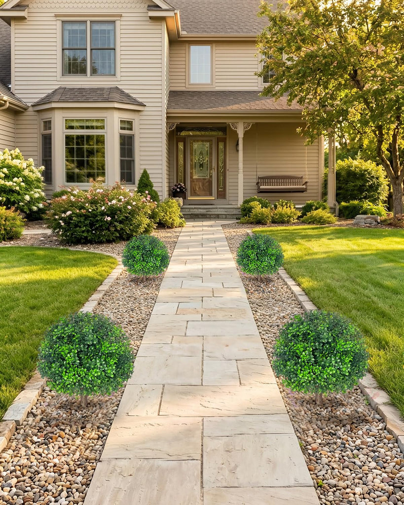 27.5 inch 2 Pack Artificial Boxwood Topiary Trees, Faux Shrubs