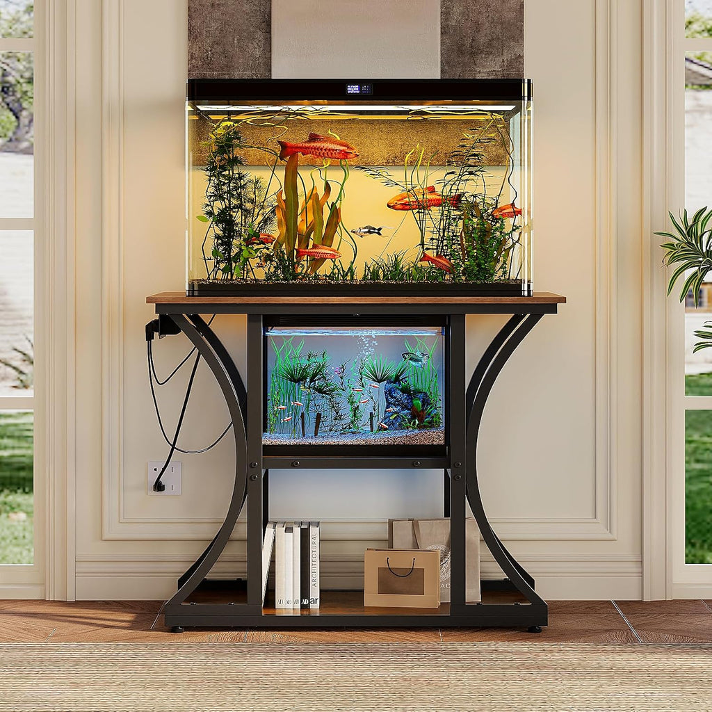 40-50 Gallon Aquarium Stand with Power Outlet & Storage Shelves, Brown